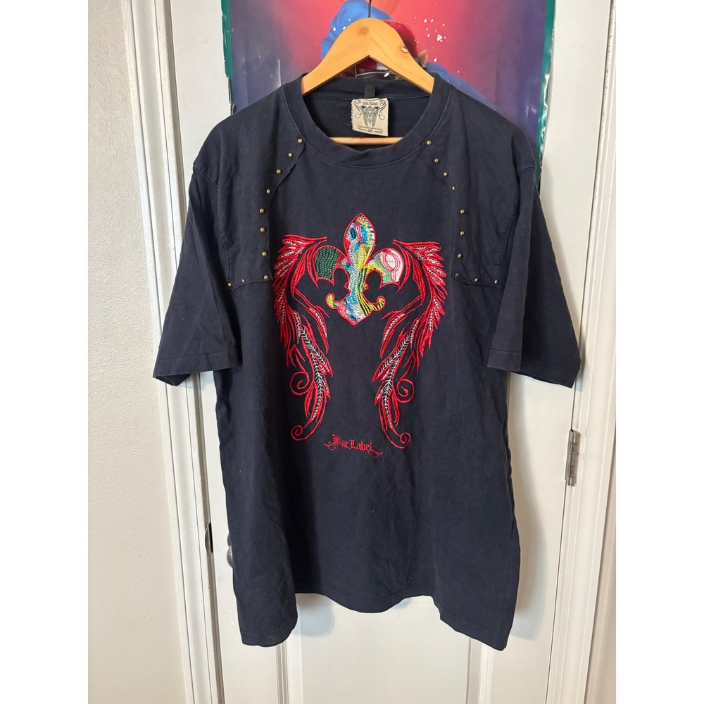 Blac Label Premium 68 Mens 3X Black T-Shirt Embroidered Fleur De Lis Studded Tee
